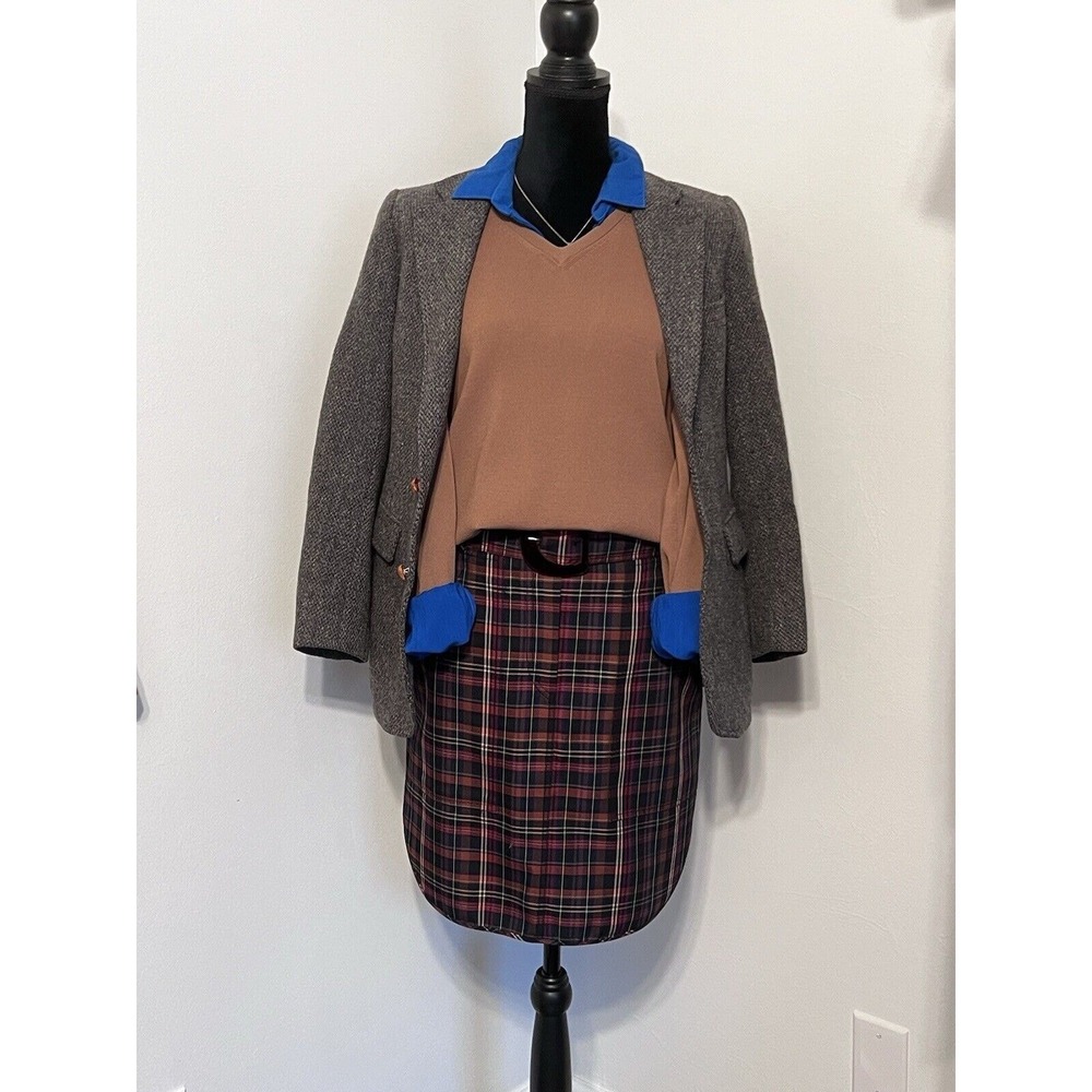 Womens SANDRO Paris Mini Skirt Belted‎ Pockets Plaid Medium 8 Preppy Academia